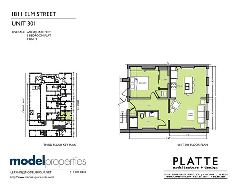 Floor plan for 1 bed, 1 bath, 650 sqft